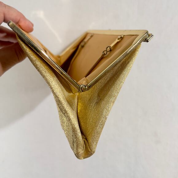 Cocktail Clutch Purse No brand Made USA 11.5"x5.5" Gold Metallic Tuck Away Chain - Picture 10 of 12